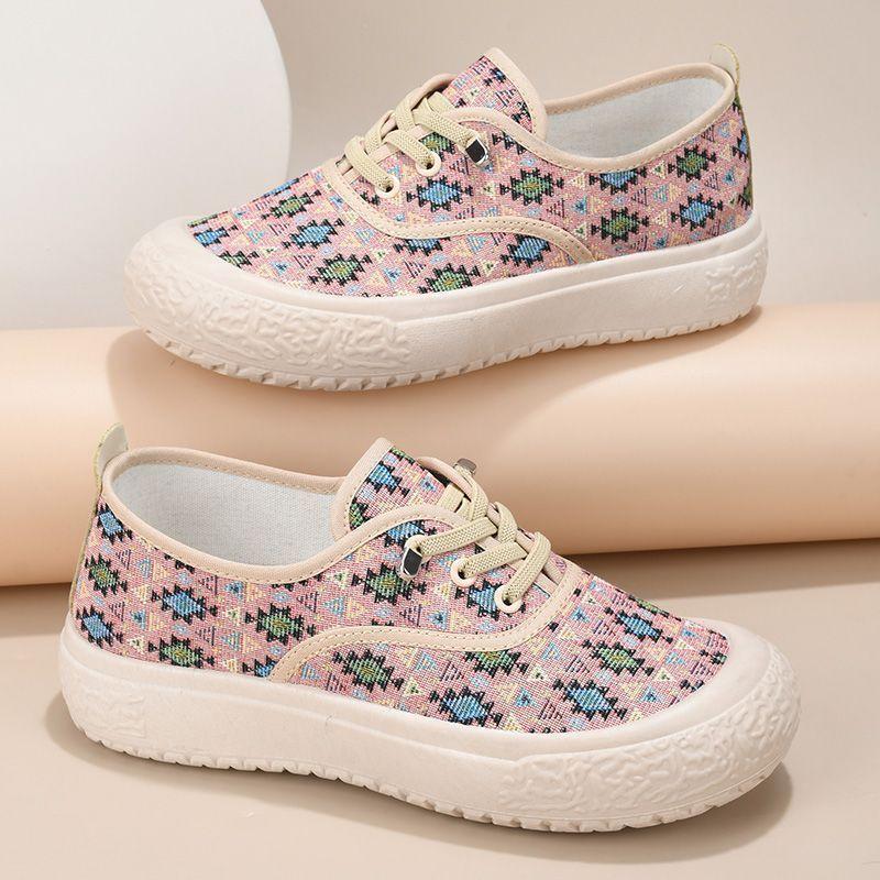 Новые осенние парусиновые туфли дофаминовые дышащие универсальные тканевые туфли повседневные для мамы мягкая подошва нескользящие педали женские толстая подошва