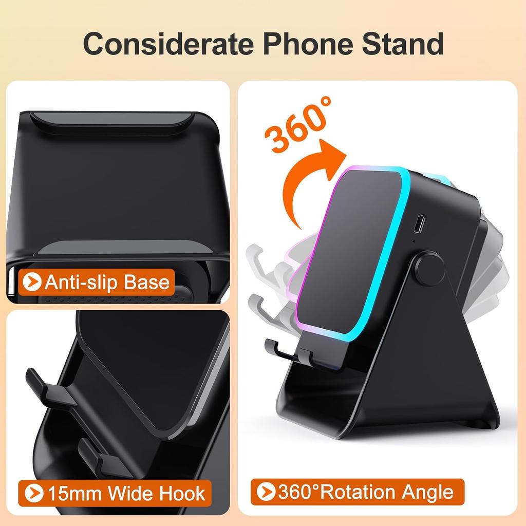 Wireless Bluetooth Induction Speaker, Phone Speaker Amplifier with Colorful Lights & 3500mAh Battery, Portable Phone Stand