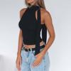 Однотонный бант халтер женский без рукавов облегающий майка уличный стиль мода простой дизайн