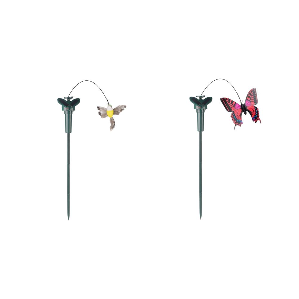 5-1PC Solar Powered Flying Wobble Solar Garden Dancing Ornament Cute Animal Butterfly Bird Garden Stake Outside Ornament Decor