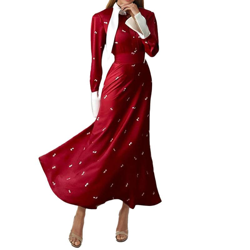 Женская одежда 2025 года, новый темперамент, элегантный дизайн с принтом, длинное платье с лацканами, большой маятник, осенне-зимнее платье