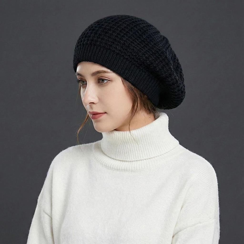 Women Solid Color Knitted Berets Autumn Spring Hollow Out Breathable Beanie Cap Female Girl Fashion Artist Painter Newsboy Cap