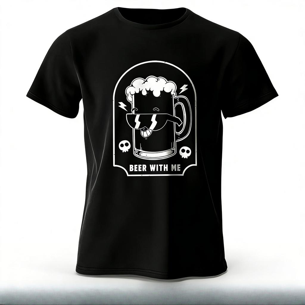 Beer with Me Relaxed Printed Mens TShirt 100 Cotton Oversized Lively Party Graphic Tees for Women Tops Tees Casual Streetwear