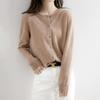 2023 Autumn/Winter Women's Korean-Style Camel Cardigan, Round Neck, Single-Breasted Knit Sweater.
