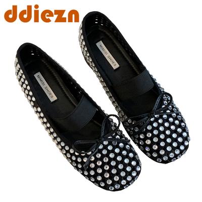 Модные женские балетки со стразами и бантом-бабочкой, женские сандалии в стиле Лолита, повседневные уличные осенние модные шлепанцы, женские туфли Мэри Джейн