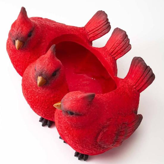 Фигурка из смолы с тремя красными птицами, цветочный горшок, устойчивый к атмосферным воздействиям, домашний и уличный настольный овощной горшок для трав, сочный горшок для домашнего украшения рабочего стола