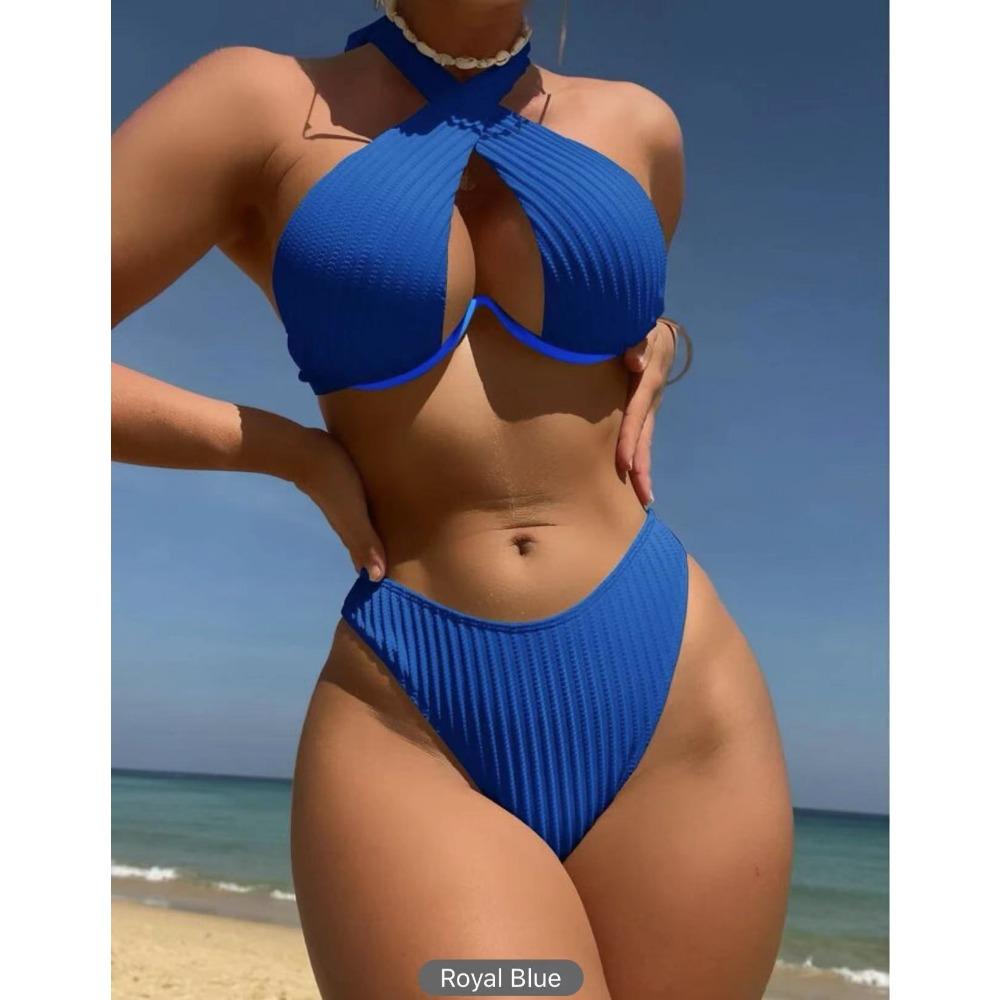 Solid Color Multi-color Sexy Bikini European and American Straps Split Swimsuit Set