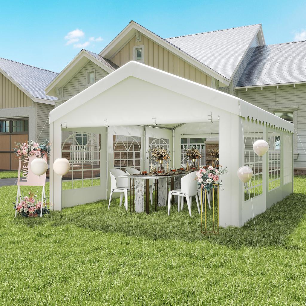 6m x 4m Heavy Duty Garden Gazebo, Galvanised Marquee Party Tent with Removable Sides and Windows for Parties, Wedding and Events, White