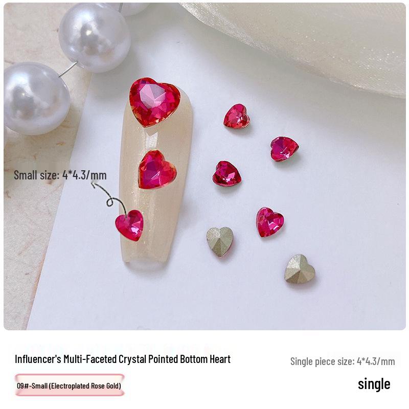 Heart Rhinestone Nail Art Accessories: Super Shiny Crystal Glass In Iridescent Peach, Small & Large Sizes