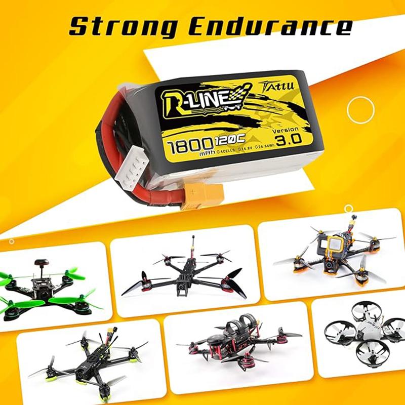 Tattu R-Line 3.0 V3 1300/1400/1550/1800/2000 мАч 120C 4S 6S 14,8 В LiPo Аккумулятор Разъем XT60 FPV Гоночный Дрон RC Квадрокоптер