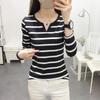 Женская простая футболка с длинными рукавами, пуловер, майка в полоску, тонкая снаружи