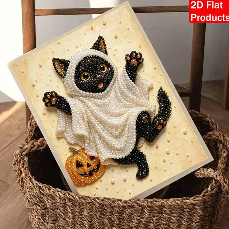 Halloween black cat ghost pumpkin pearl painting art kit handmade diy home decorations