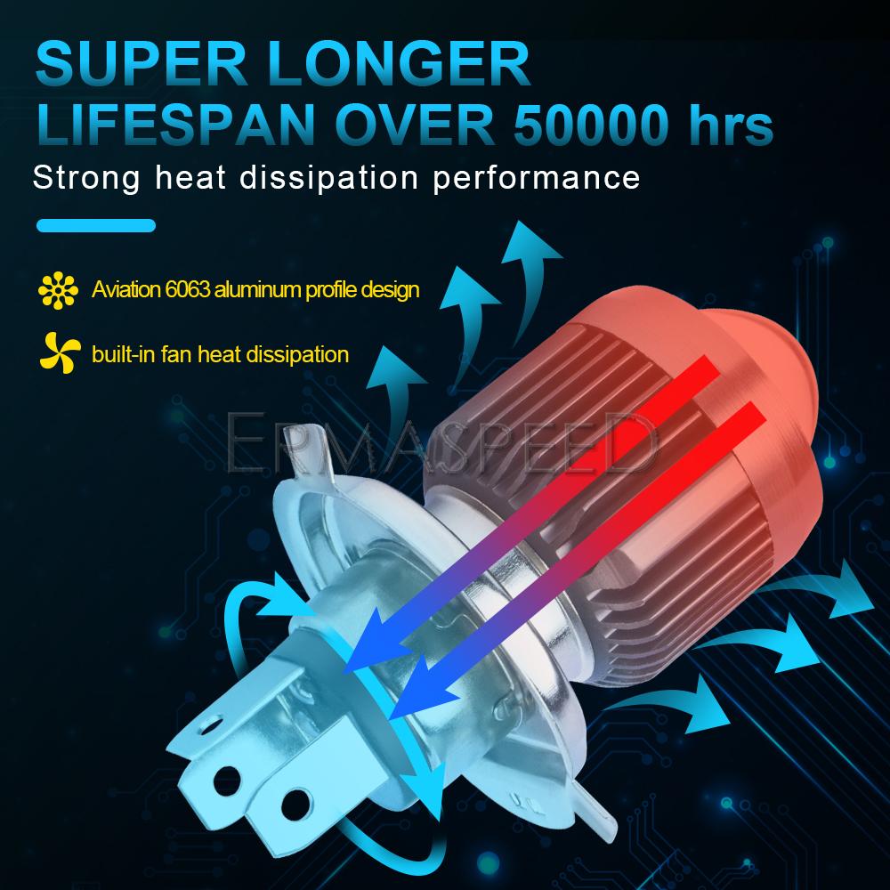 H4 светодиодная лампа для фар мотоцикла, лампа дальнего/ближнего света, 3000 люмен, белая, 6000K чипы CSP, светодиодная лампа для мотоцикла, скутера, противотуманные фары
