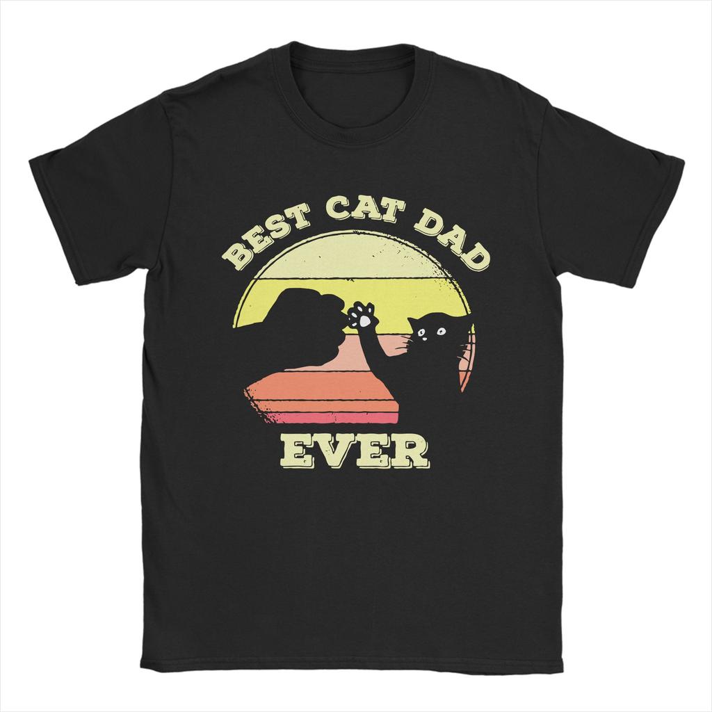 Best Cat Dad Ever Vintage Retro Cat Father Gift T Shirts Pure Cotton Funny Tshirts Round Neck Funny Daddy Tee Shirt Tops Gift