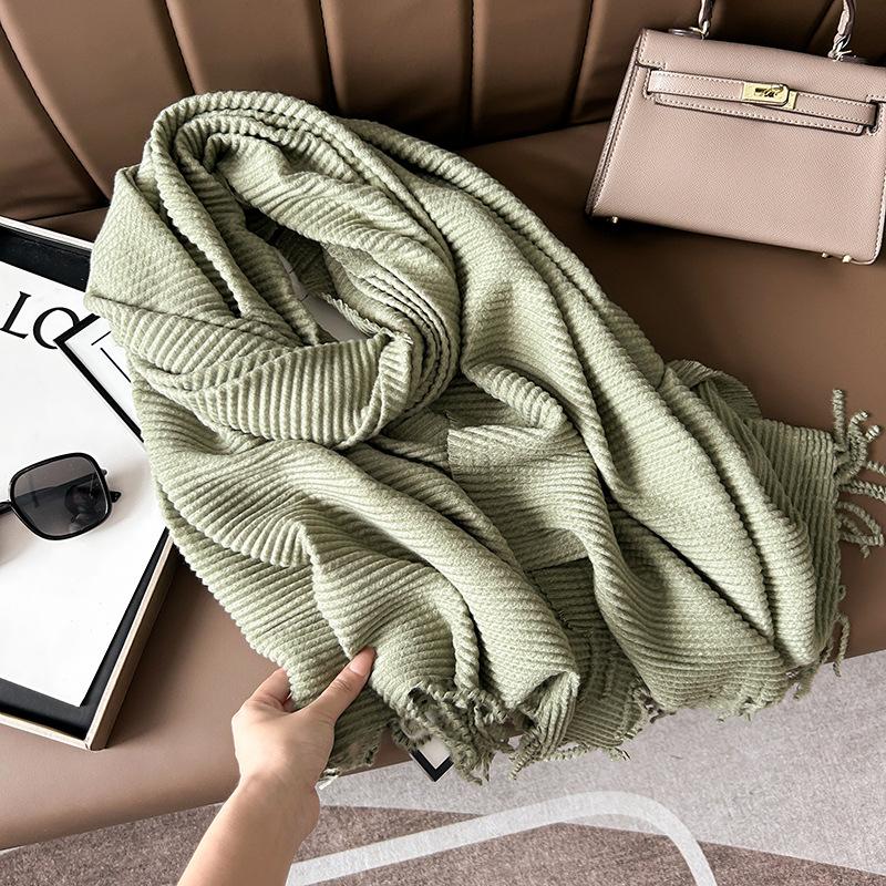 Scarf Women'S Winter Maillard Premium Korean Crumpled Solid Color Cashmere Casual Shawl Dual Use