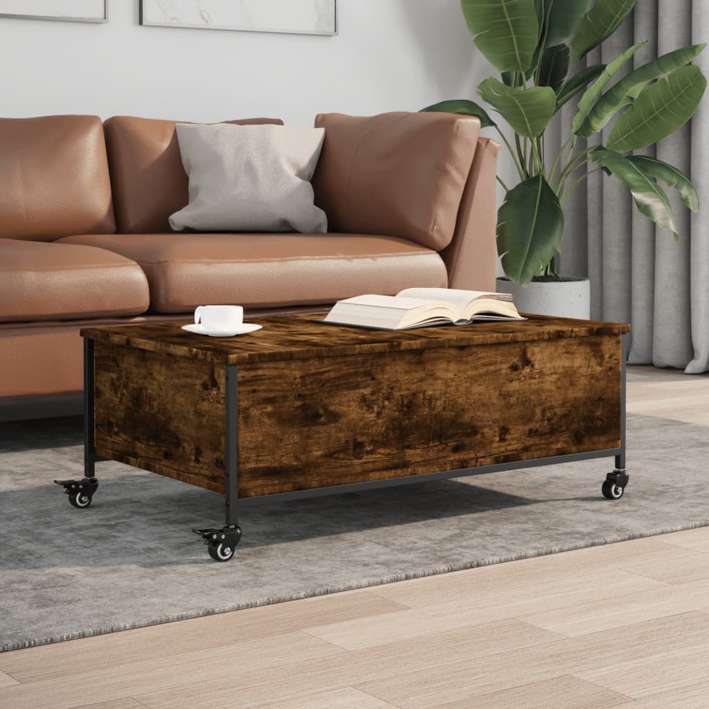 Vidaxl Stolik Kawowy Na Kółkach, Przydymiony Dąb, 91X55X34 Cm