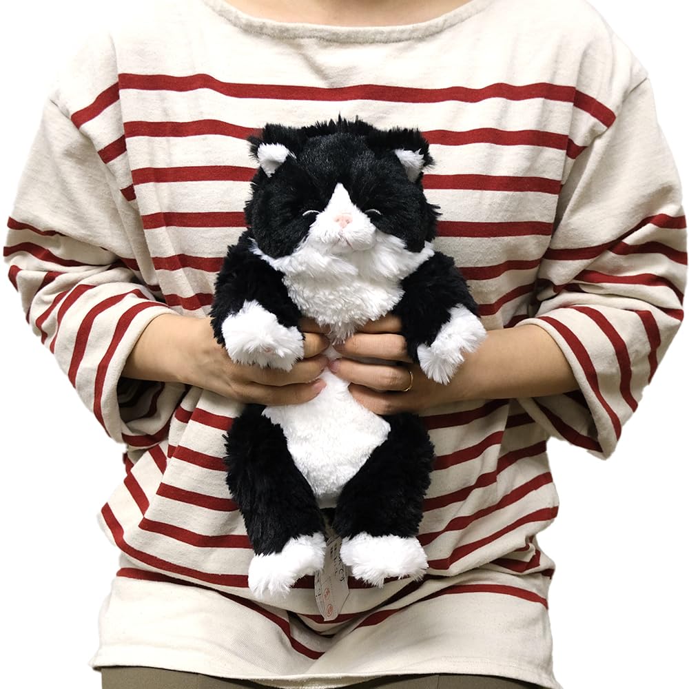 SunLemon Спящая кошка на коленях, Маленькая, Трехцветная, 15 x 18 x 34см, Плюшевая игрушка, Милая кошка, Белая и черная, P-1393