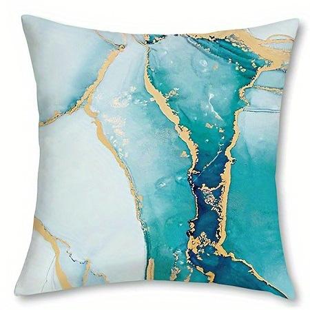 Home Decor Abstract Turquoise & Gold Geometric Pillow Covers Pattern Cushion Cover Suitable For Sofa Bedroom Car Pillow Cover