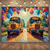 2D flat design, 1-piece inflatable welcome back school bus banner, suitable for classroom parties, birthdays
