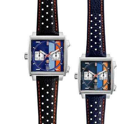 Для TagHeuer Натуральная Кожа Цельная Нержавеющая Сталь Складная Застежка Серия Monaco Классическая Синяя Оранжевая Линия Воловья Кожа 22мм Ремешок для Часов