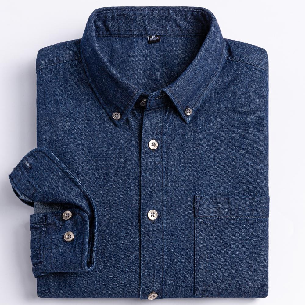 Man 100% Cotton Western Denim Pocket Shirt Long Sleeve Standard-fit Comfort Durability Soft Casual Washed Durability Work Shirts