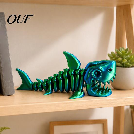 Detailed Skeleton Shark Model 3D Printed Articulated Figurine, Pearlescent Flexible Joint Movable Spine Toy Bone Toy, Fidget Desk Decor, Gift for Kids