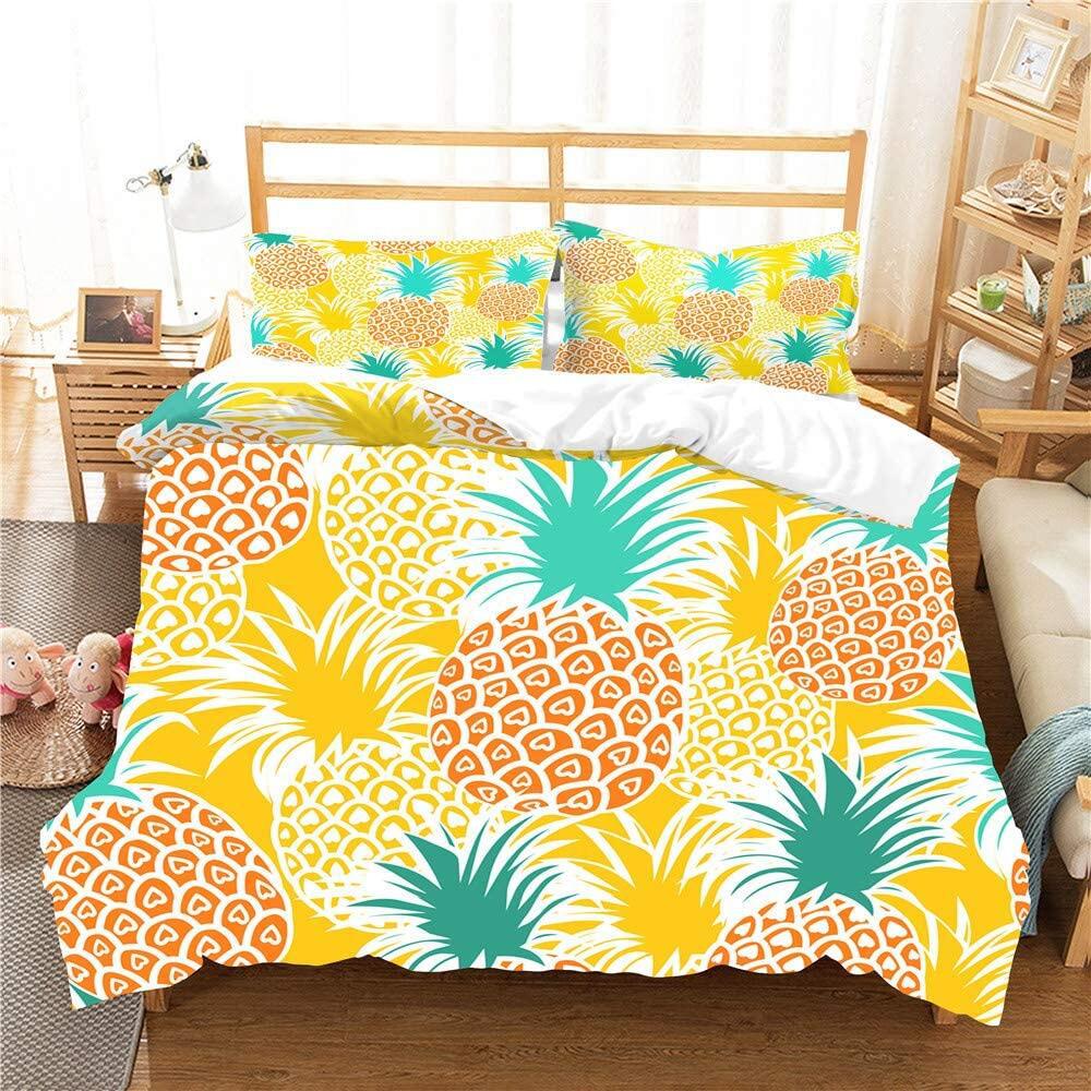 3D Painting Style Bedding Set King Queen Bed Down Duvet Cover Pillowcase 2/3pcs Pineapple Pattern Bed Cover Luxury Home Textile Gift