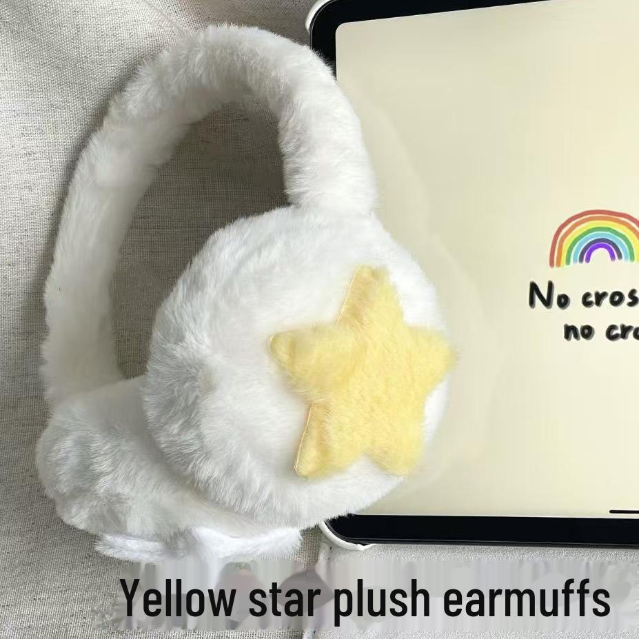 High-value Blue and White Star Plush Earmuffs: Warm Winter Cycling Ear Protection for Students Against Cold.