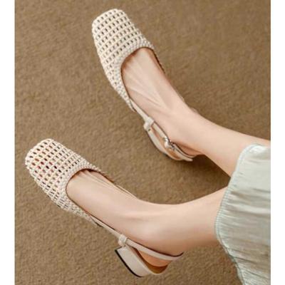 Модные новые универсальные однотонные летние сандалии Женские туфли с острым носком Туфли с закрытым носком Модные полые туфли на высоком каблуке Женские сандалии