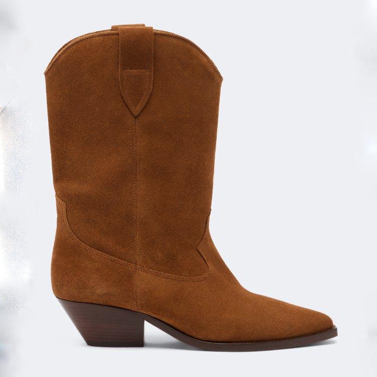 Krazing Pot Cow Suede Nubuck Autumn Pointed Toe Winter Shoes Square Heels Big Size 45 Size 44 Size 46 Women Keep Warm Mid-calf Boots