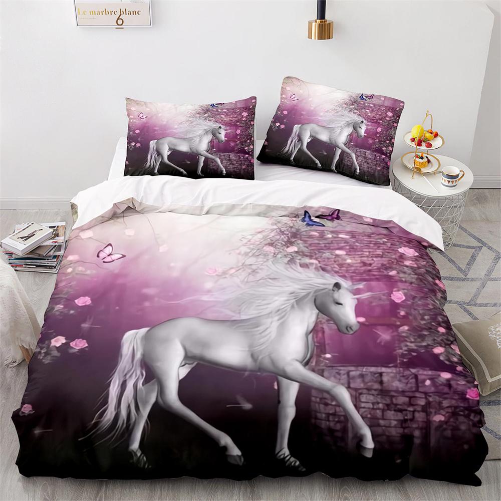 Комплект пододеяльника с единорогом, размер твин, белый комплект постельного белья с единорогом для девочек, детей, 3D, фиолетовый, подарки для детей, подростков, полиэстеровый комплект постельного белья