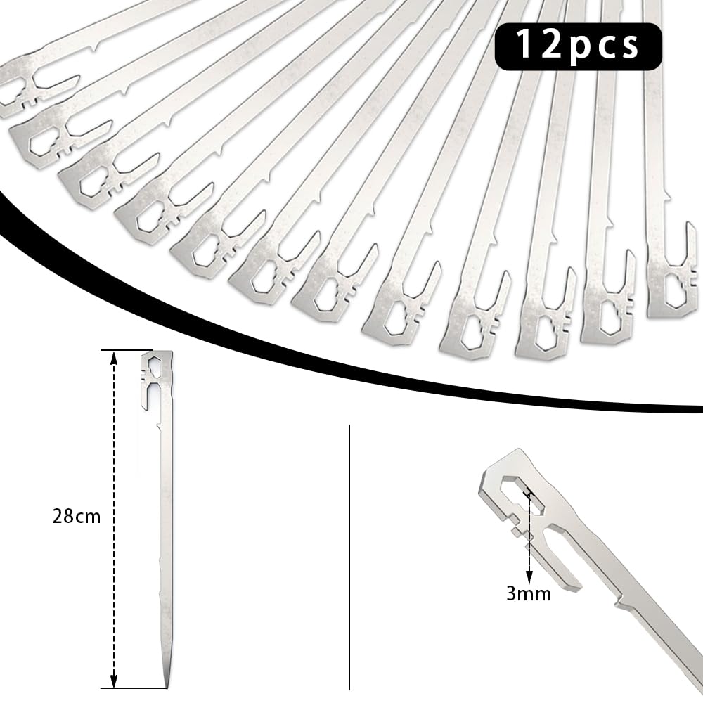 LKCCTK Набор колышков для кемпинга из нержавеющей стали для каменистых и песчаных пляжей, 12 шт., 420 шт., 28 см, прочность, жесткость, многофункциональность, инструменты,