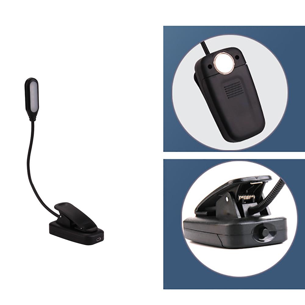 Светодиодный светильник для чтения с клипсой, гибкий, перезаряжаемый через USB, для кровати, путешествий, ноутбука, стола