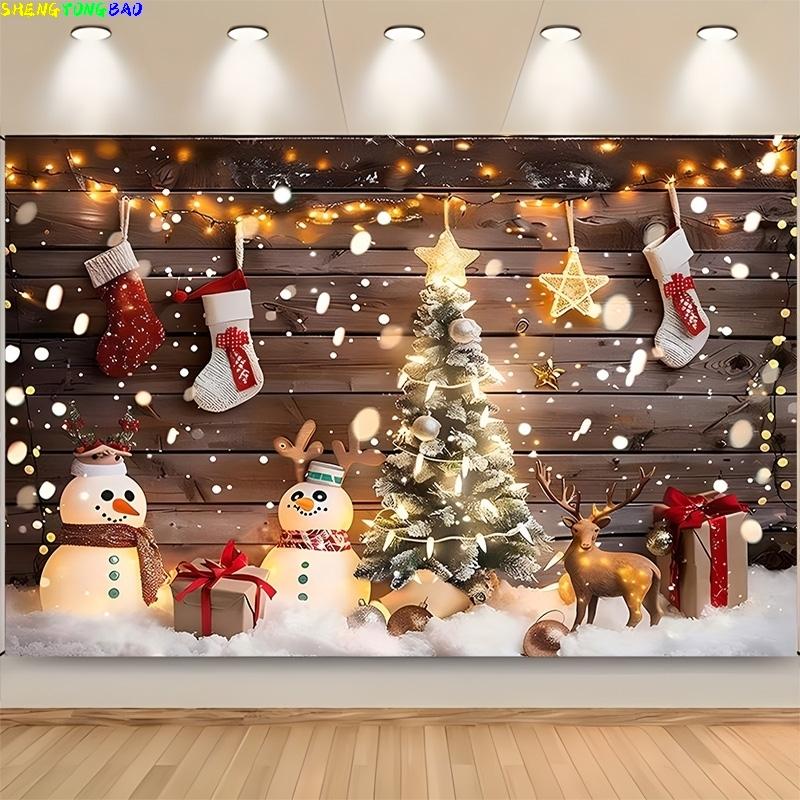 Merry Christmas Wreath Window Glitter Photography Backdrop Happy New Year Background Family Holiday Party Decoration RR-97
