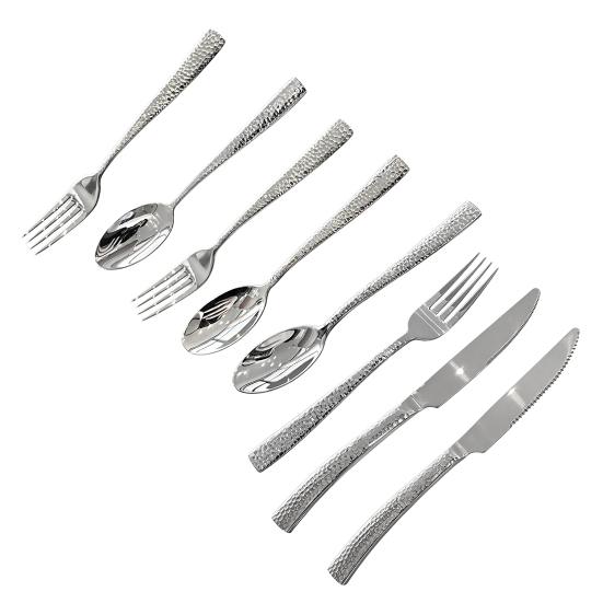 Western Food Tableware Stainless Steel Serrated Steak Knife Sharp Fork Tines Curved Spoon Dishwasher Safe Hammered Texture