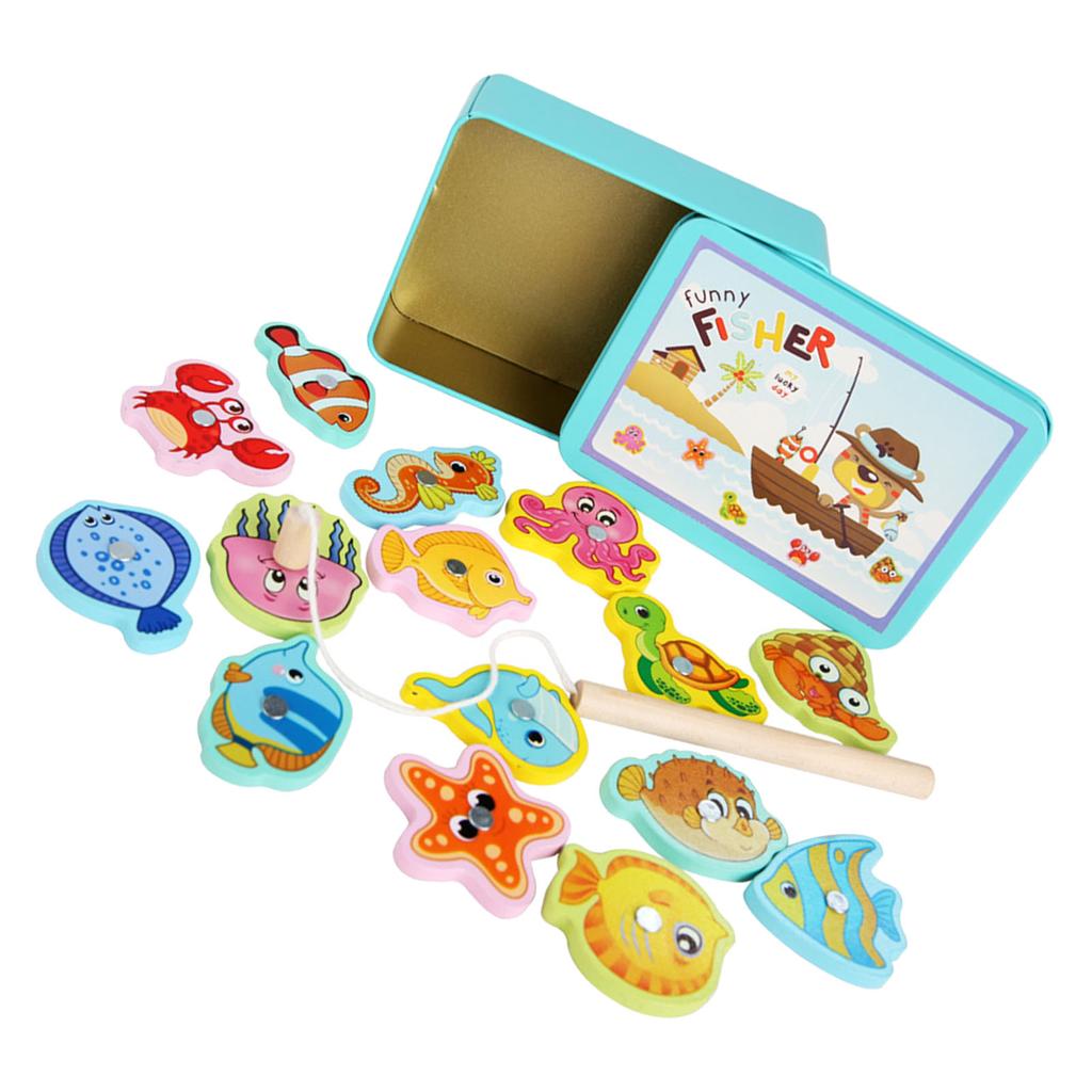 Magnetic Fishing Game Wooden Lightweight Bright Colors Easy Catch Baby Fishing Toy