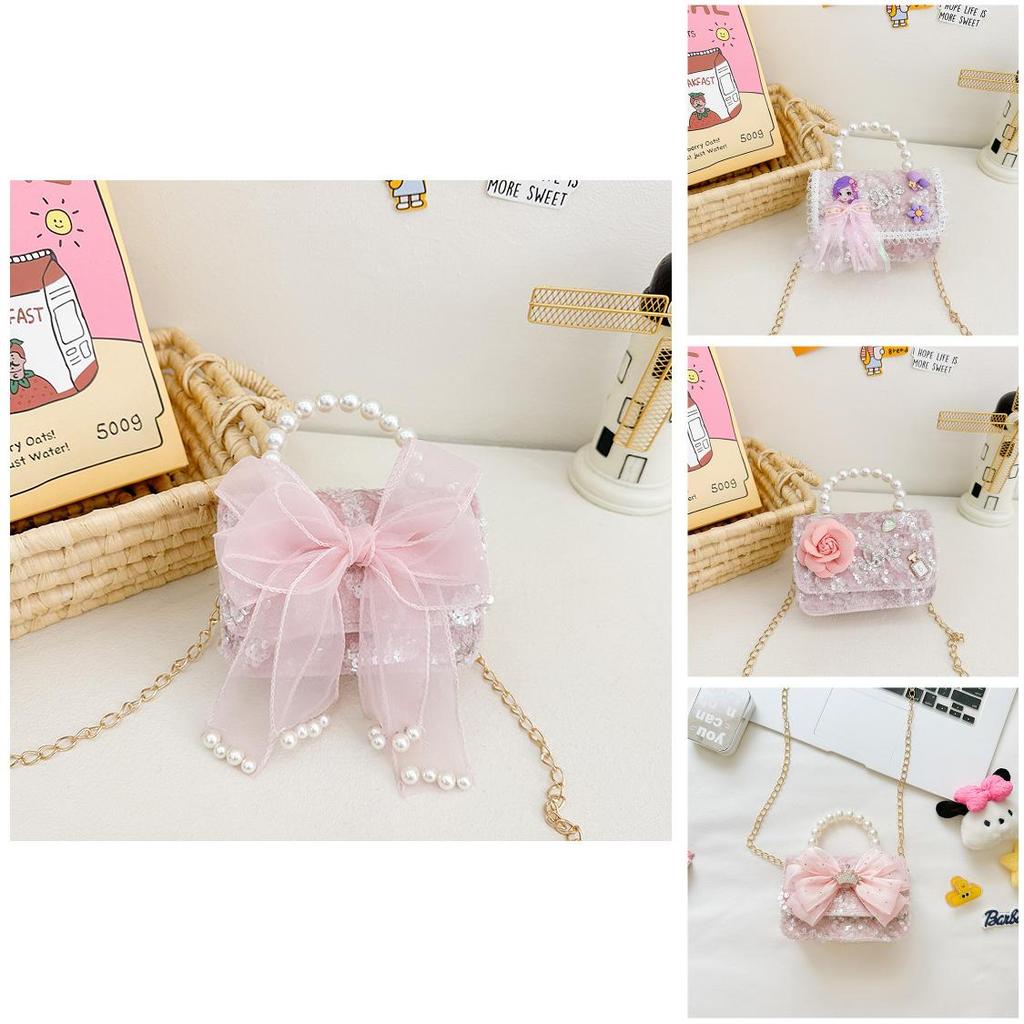 Kids Girl Shoulder Bag With Butterfly Bow And Sparkly Sequins For Kindergarten Daily Accessory