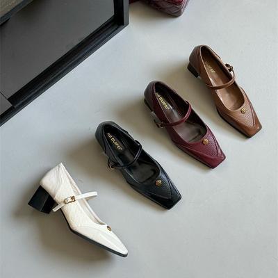 Модная металлическая пряжка-цветок, пряжка на одном ремешке, туфли-лодочки на толстом каблуке, новые модели весны 2025 для женщин, удобные в носке и увеличивающие рост