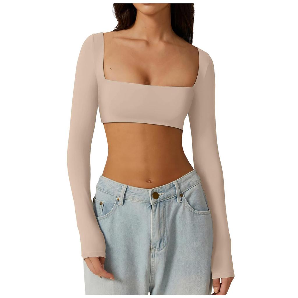 Женская модная сексуальная телесная одежда для йоги с длинными рукавами, спортивная футболка для бега на открытом воздухе, быстросохнущая плотная одежда для фитнеса, топы