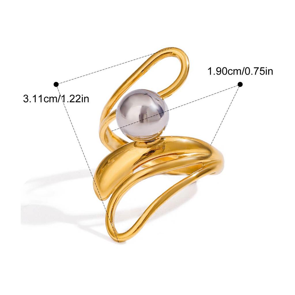 Yori Fashion Кольцо геометрическое полое из нержавеющей стали с шариком, покрытие PVD 18K, индивидуальные ювелирные аксессуары, подарок