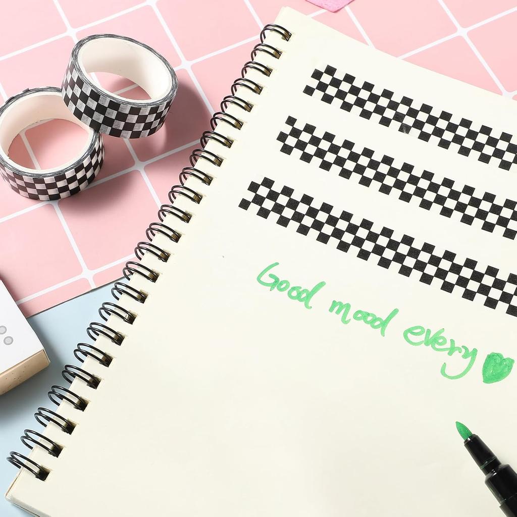 8 рулонов клетчатых лент васи, черно-белые клетчатые клейкие малярные ленты, классический ассортимент наклеек для украшения сеткой