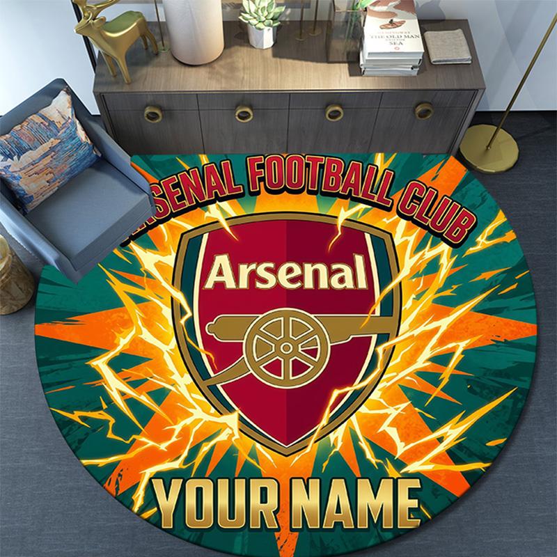 Custom Name Arsenal Round Area Rug,Carpet Rug for Living Room Bedroom Sofa Playroom Decor,Non-slip Floor Mat