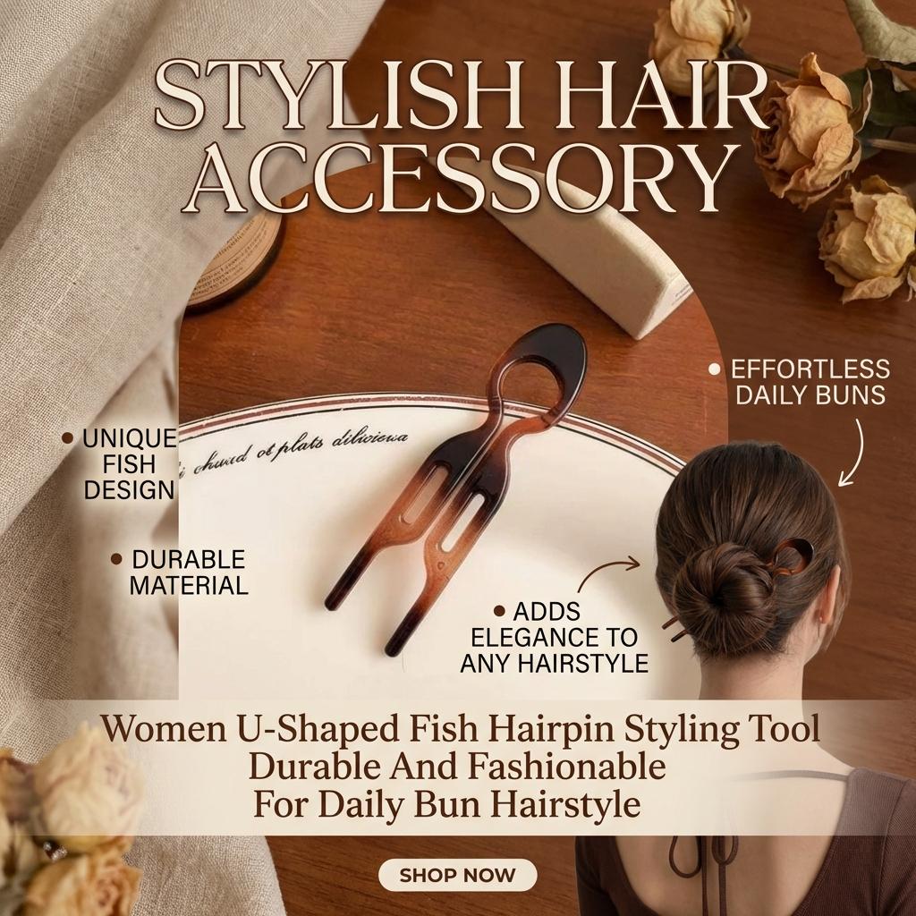 Women U-Shaped Fish Hairpin Styling Tool Durable And Fashionable For Daily Bun Hairstyle