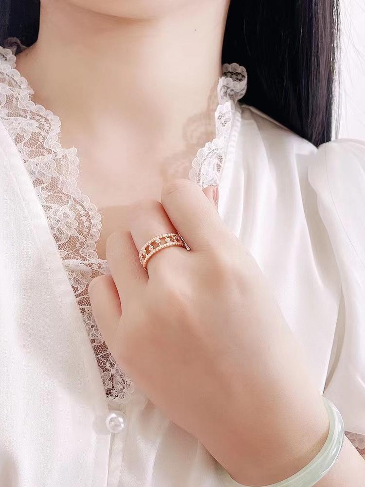 Кольцо V Gold Dewdrop: Женское 18-каратное розовое золото с роскошным полым дизайном и полностью усыпанное бриллиантами, не тускнеющее