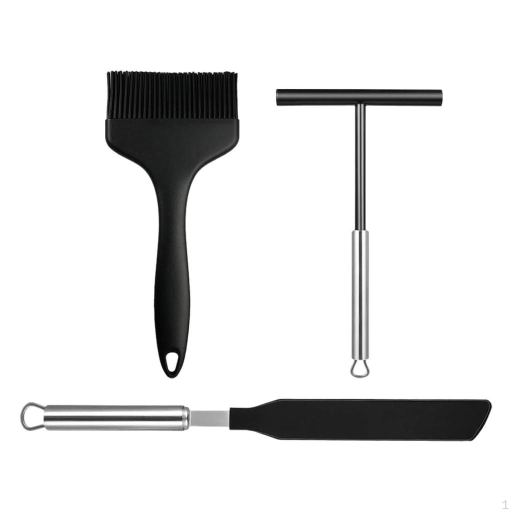 3x Crepe Spreader and Brush Kitchen Gadgets Stainless Steel Turner Pancake Tool Cookware for