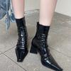Мода 2024 осень новые маленькие квадратные ботильоны на толстом высоком каблуке короткие сапоги сапоги для верховой езды высокие каблуки модные сапоги в форме треугольного каблука 35-40