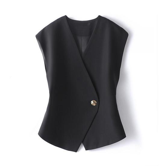 Women Waistcoat Solid V-Neck Sleeveless Single Suit Color Breathable Versatile Formal