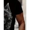 Graphic Wolf Print Men's Creative Top, Casual Crew Neck Short Sleeve Slightly Stretch T-shirt For Summer Outdoor