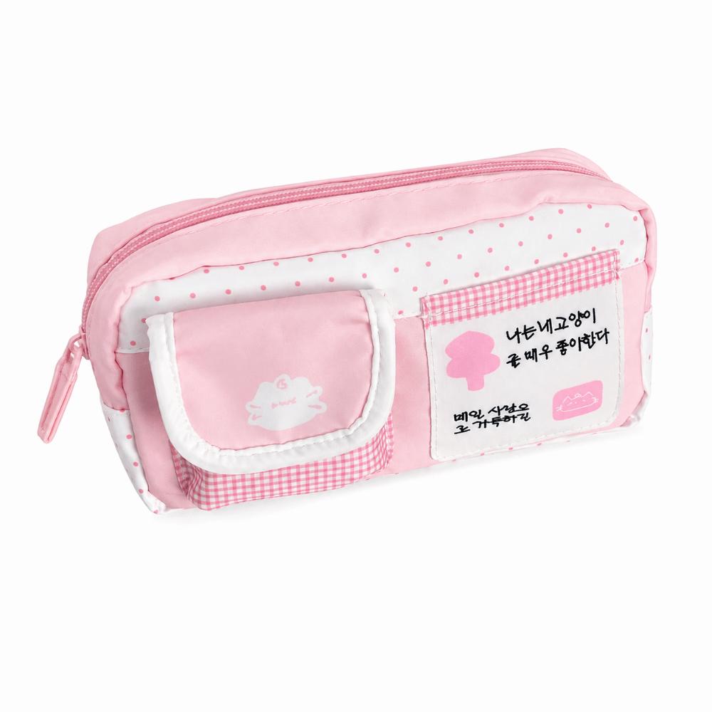 Cat Print Pen Bag Pink White Pencil Pouch Durable Stationery Organizer School Supplies