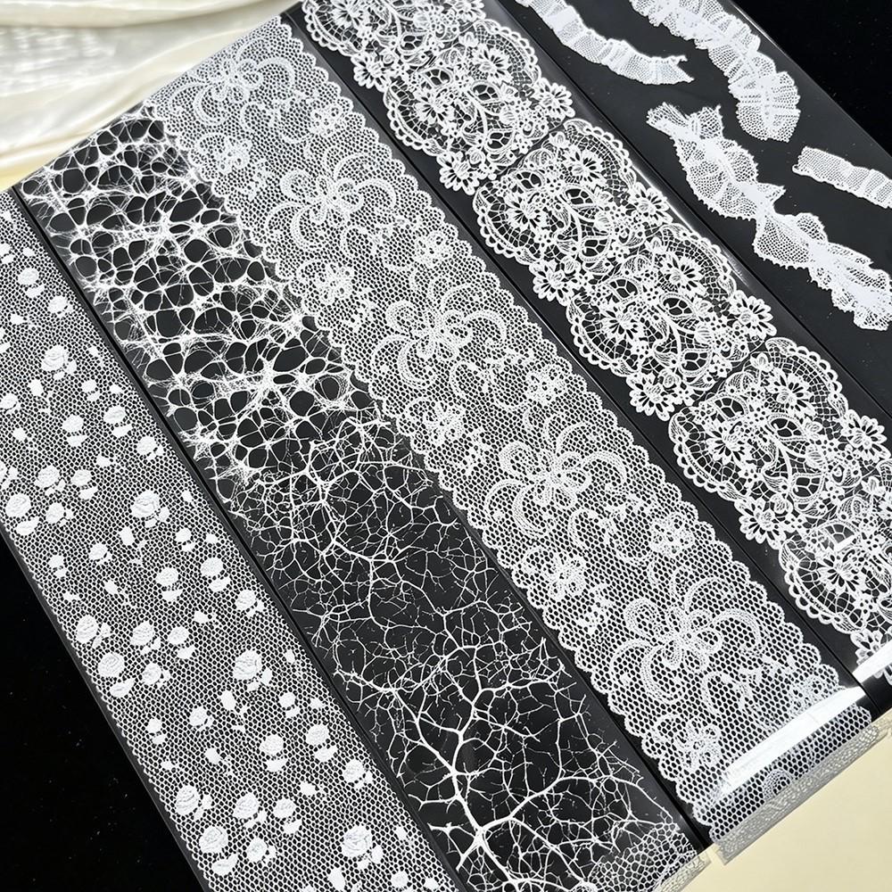 10Rolls Retro White Black Lace Transfer Nail Foil Stickers Lace Floral French Nail Decals Starry Sky Foils Nail Decorations T@2Y